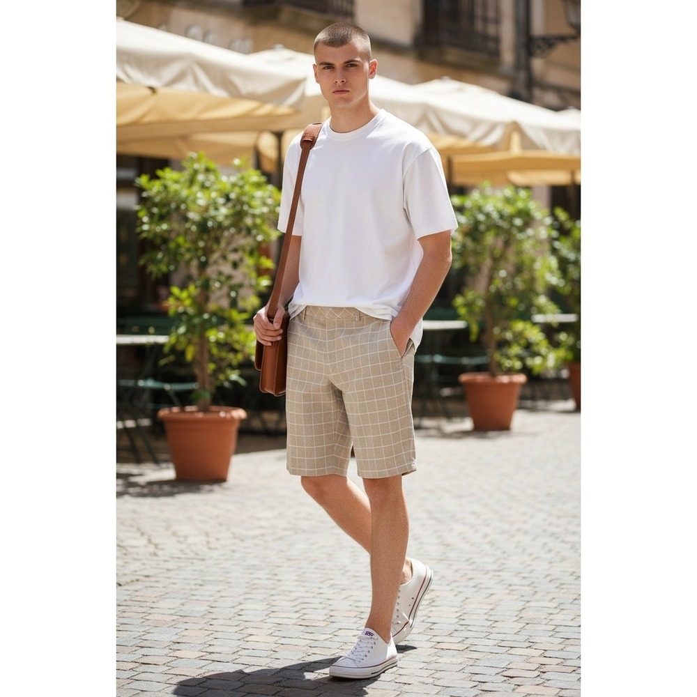 Walter‎ Hagen Men's Shorts Tan White 38 Windowpane Stretch Golf